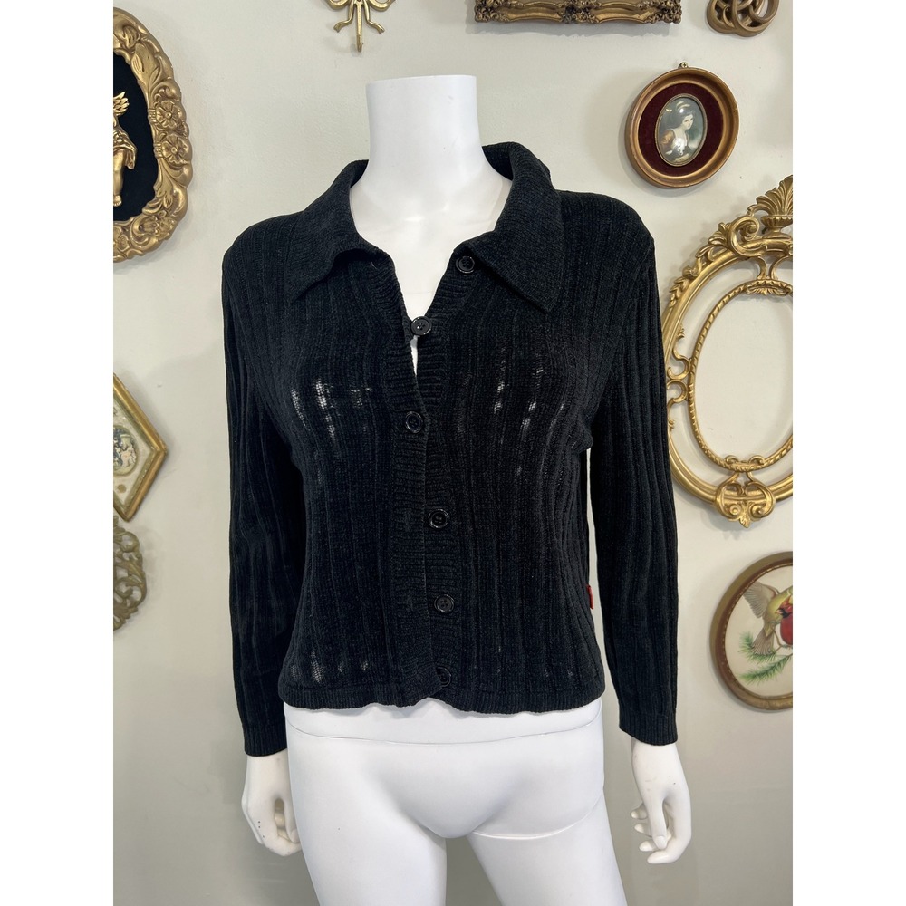 UNIF Black Button Down Ribbed Cardigan Long Sleeve Size M